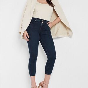 Express Mid Rise Dark Wash Double Button Cropped Skinny Jeans 00 R Regular